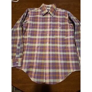 Neiman Marcus Men's Long Sleeve Button Up Shirt Med Purple Striped 100% Cotton